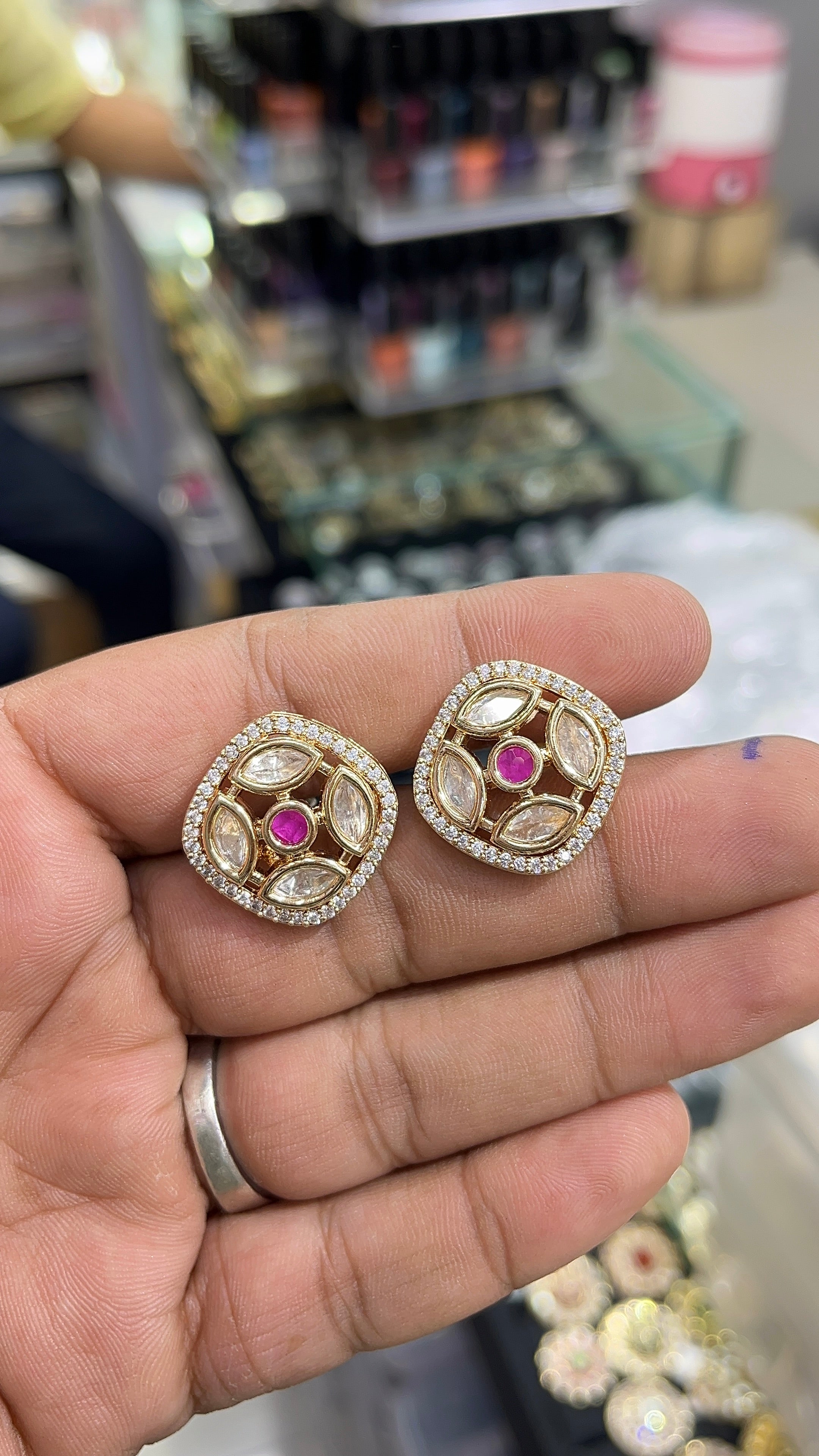 Jigisha Pink Moissanite Designer studs