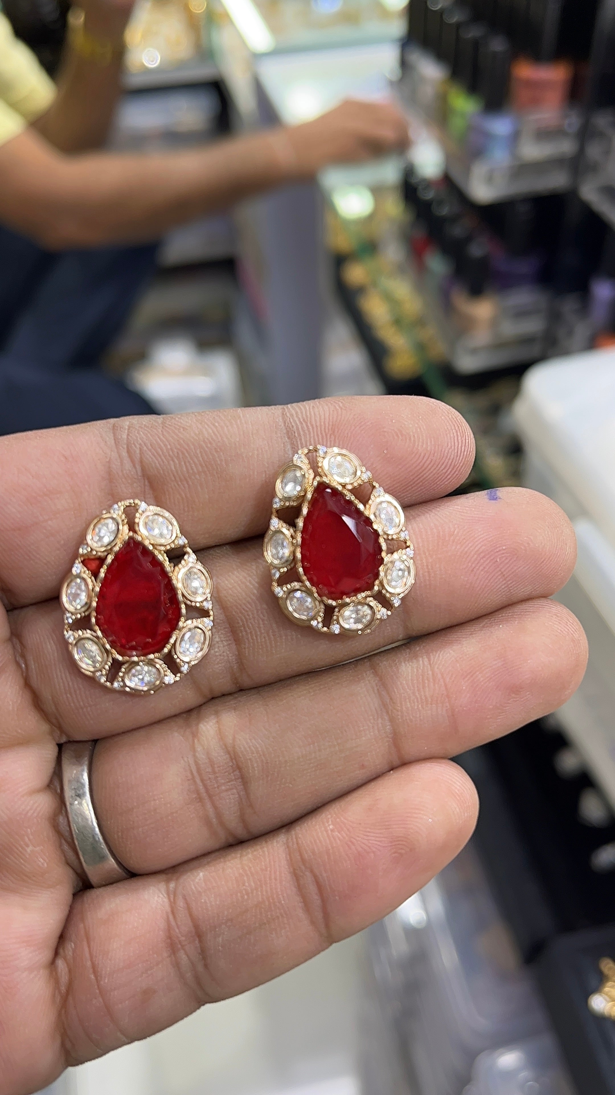 Niva Red Moissanite Drop studs