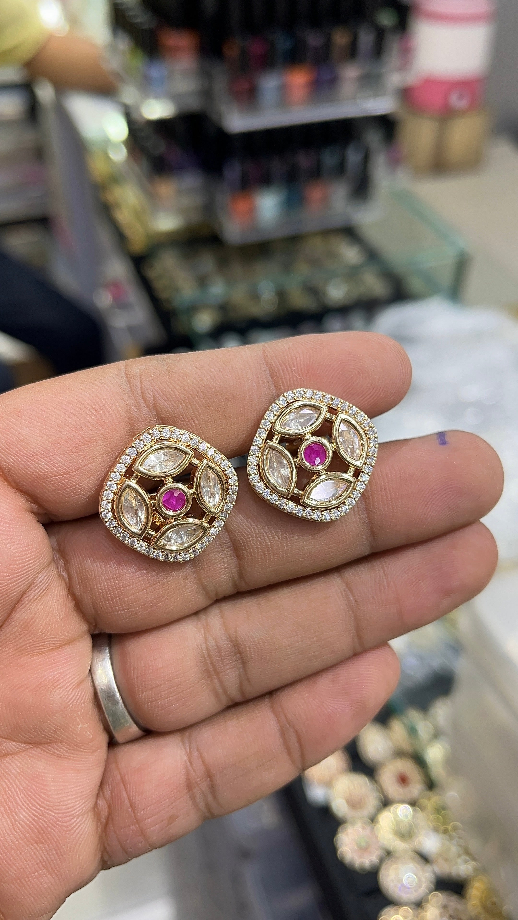 Jigisha Pink Moissanite Designer studs