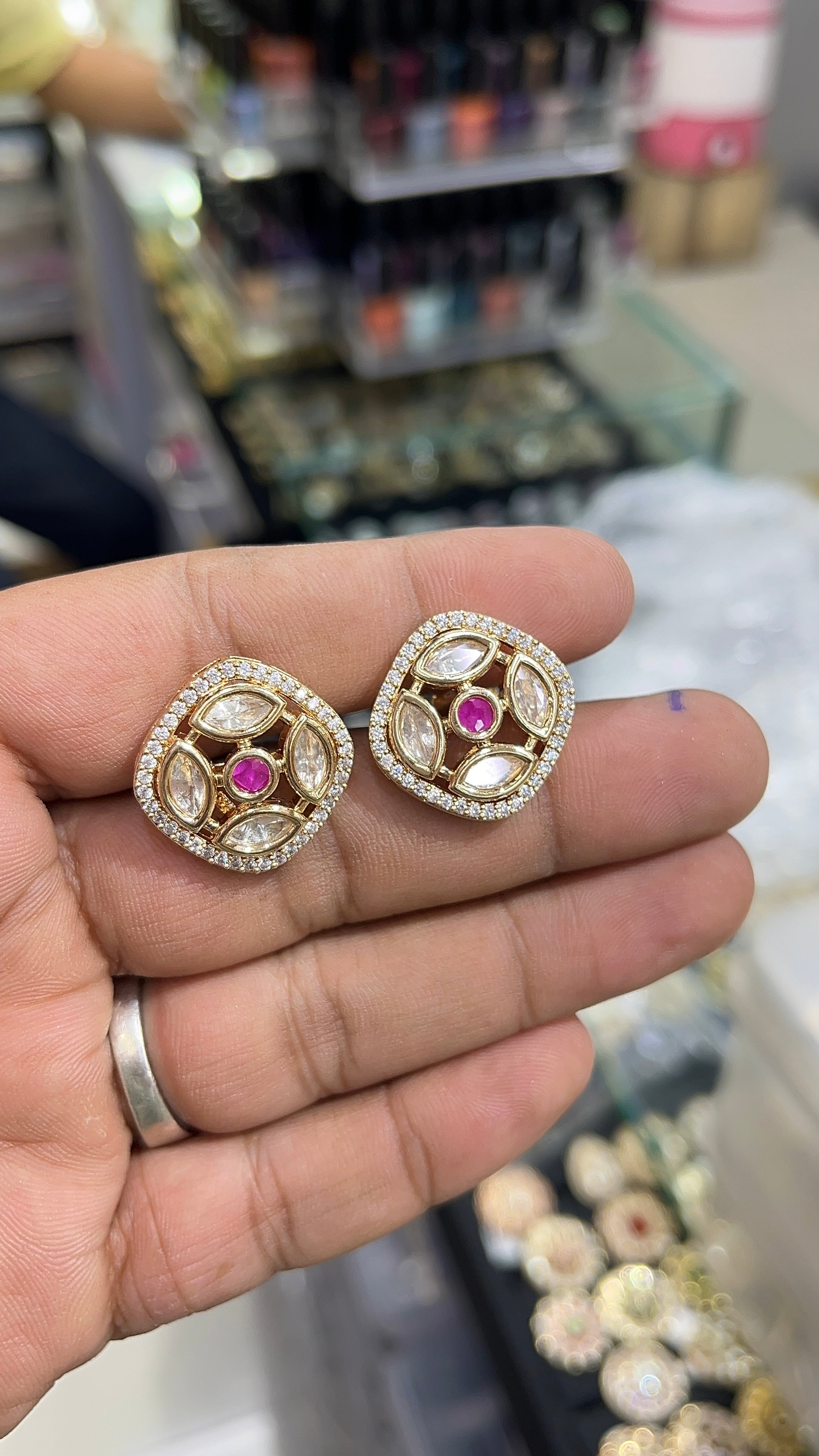 Jigisha Pink Moissanite Designer studs