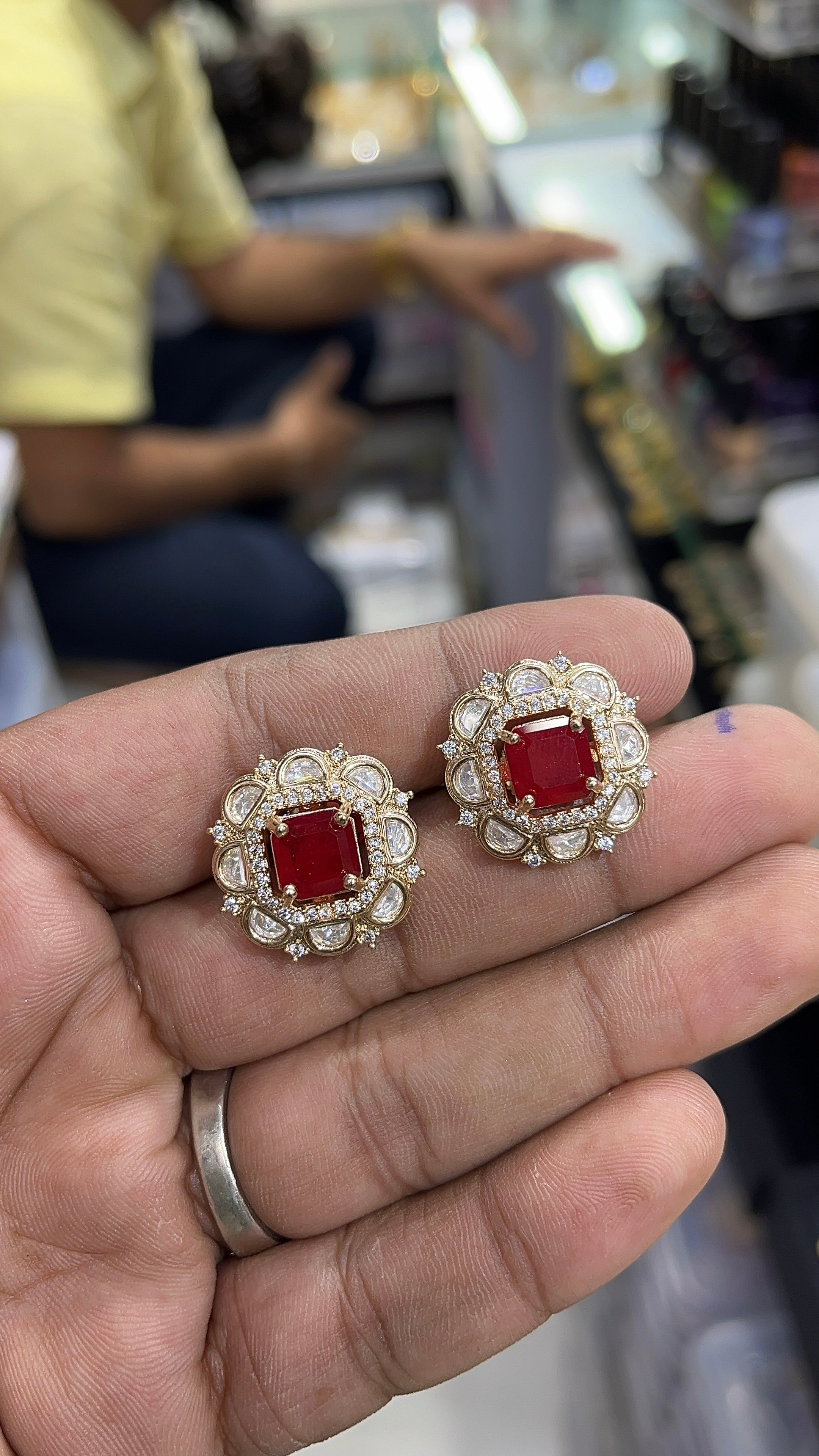 Nitya Red Moissanite Designer studs