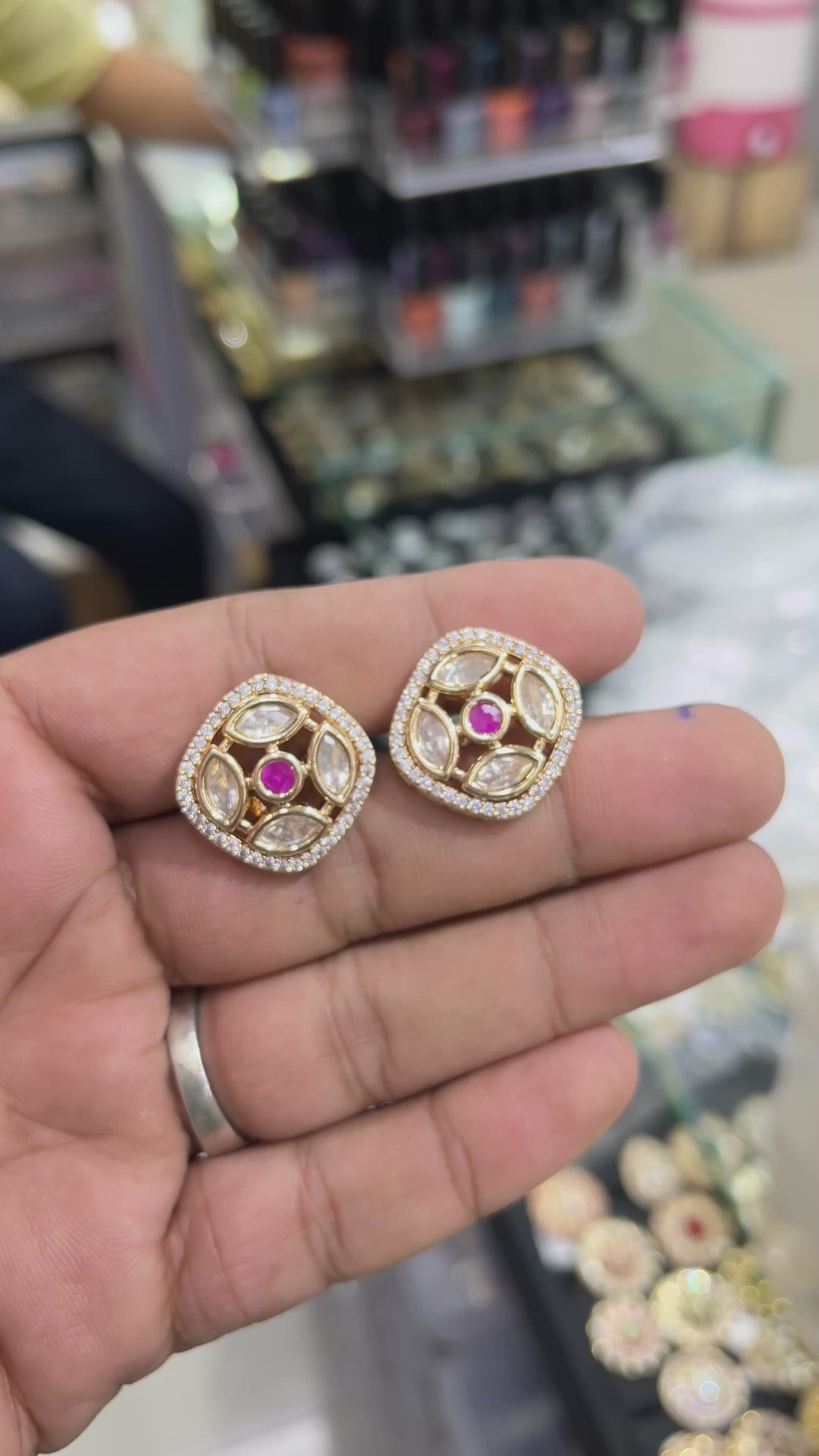 Jigisha Pink Moissanite Designer studs