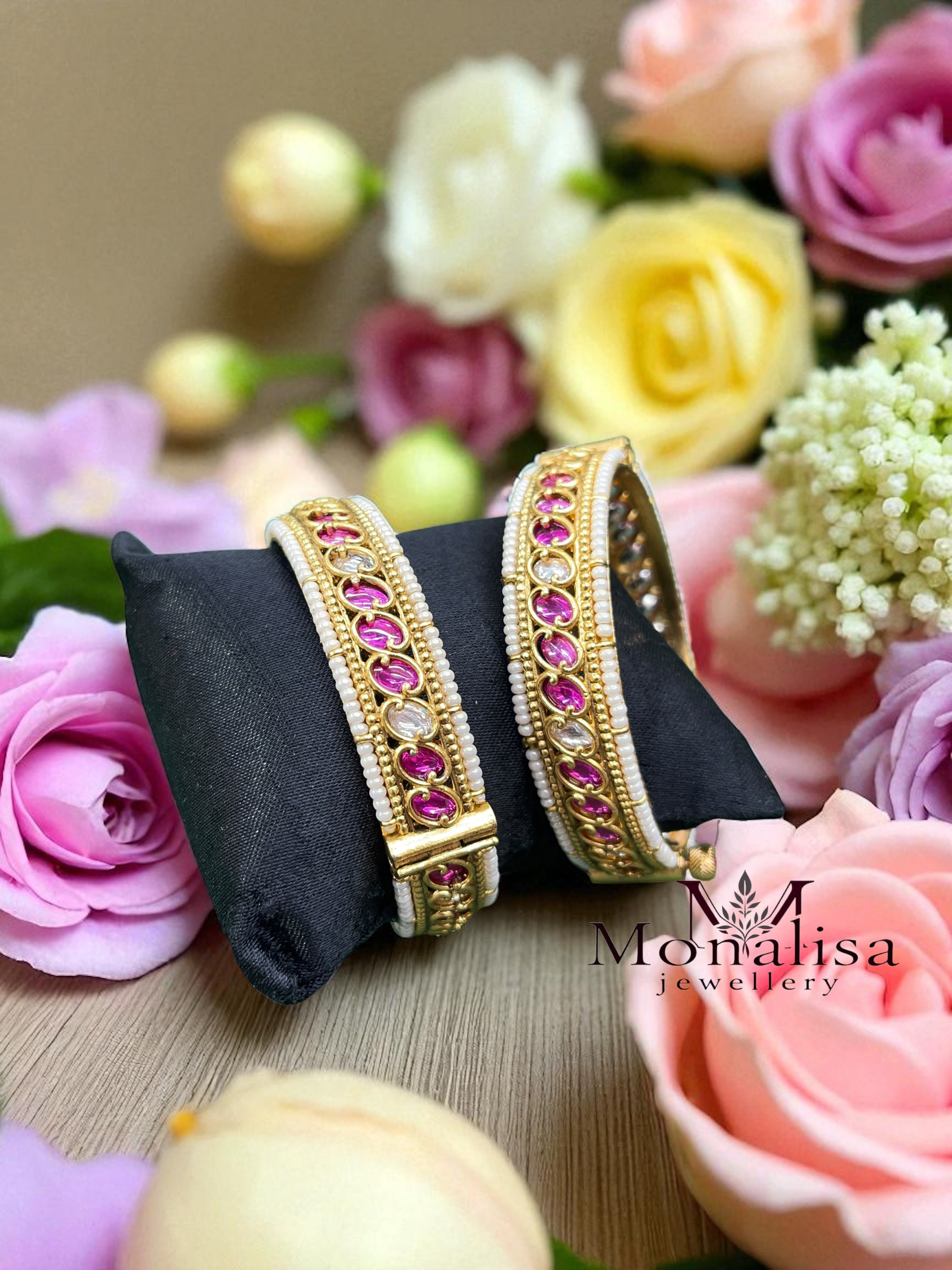 Ritu Pink Polki Designer Bangles