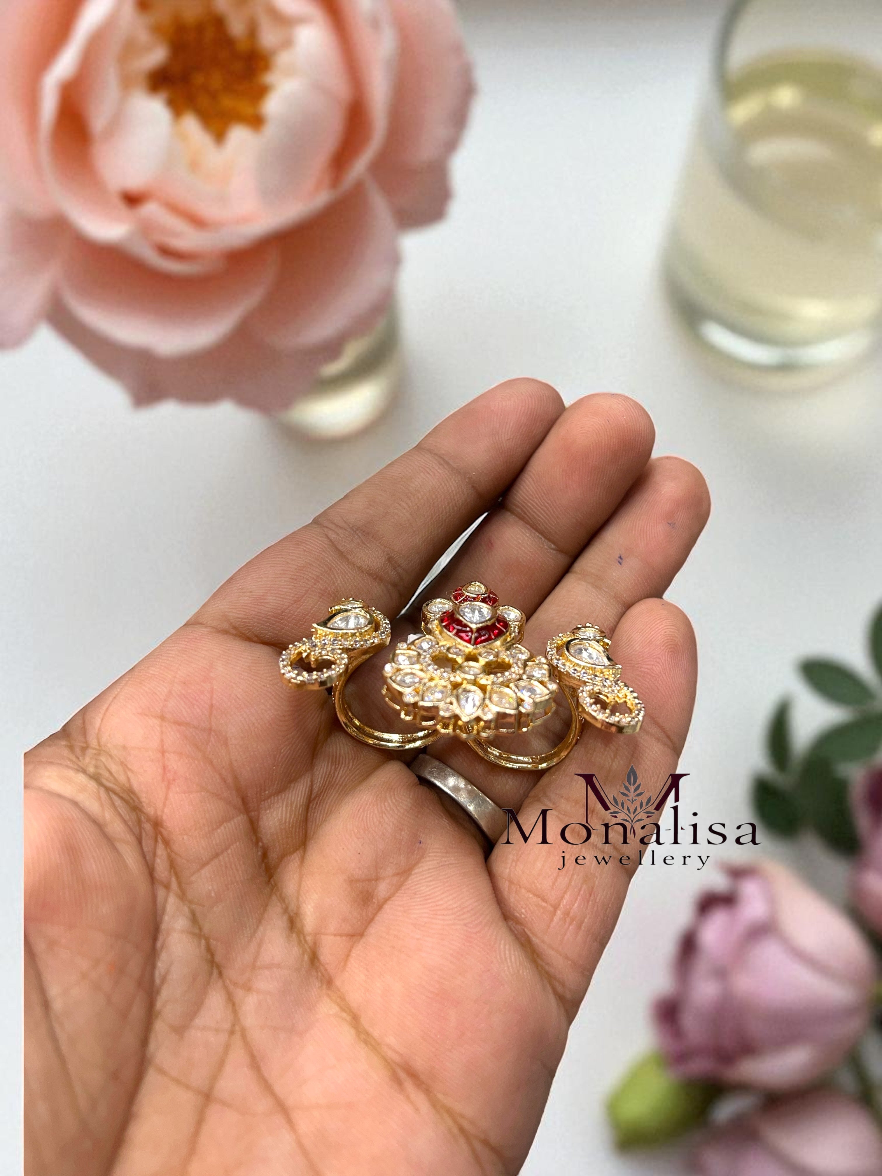 Morya pink Two Finger Designer Ring