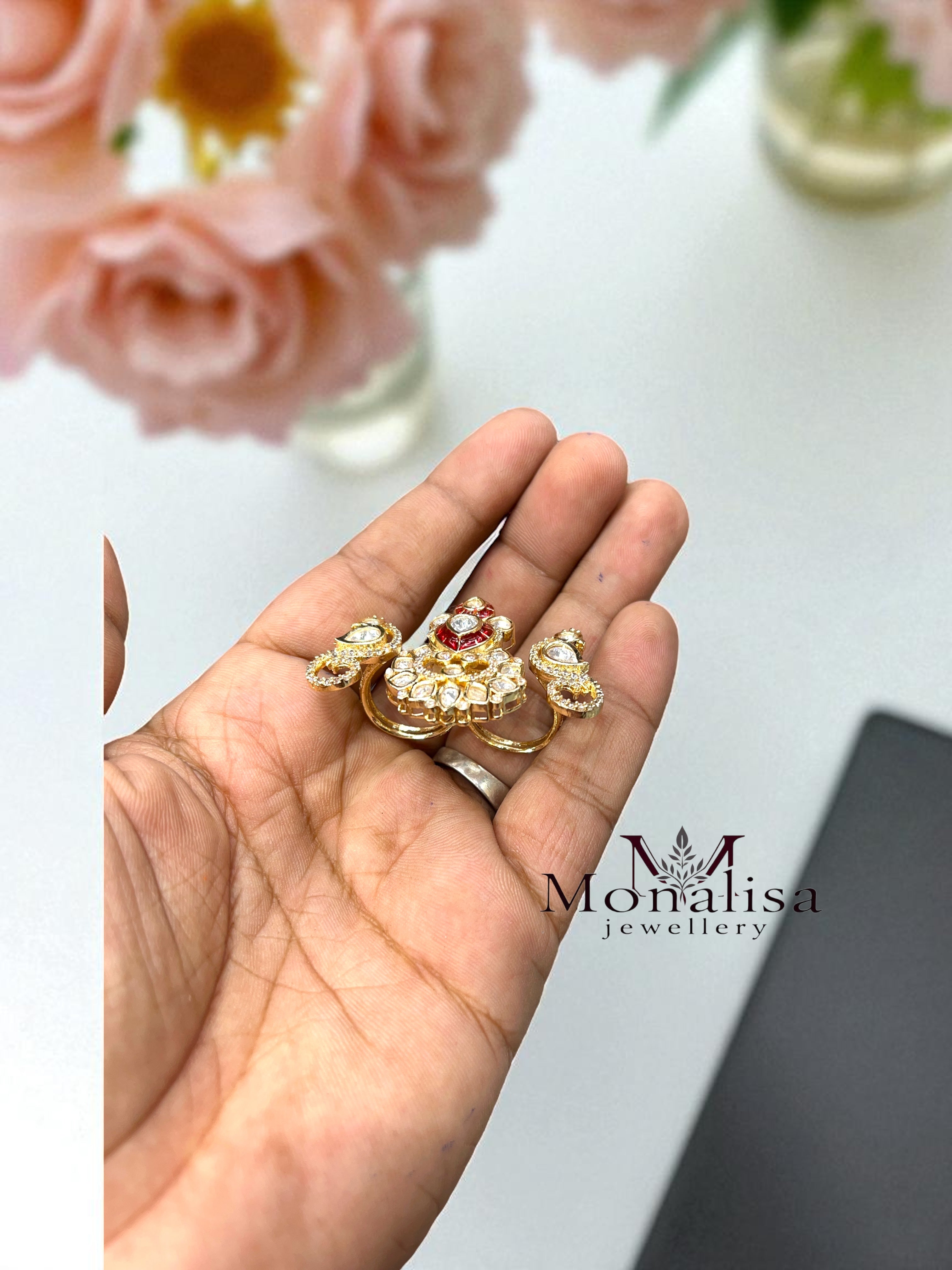 Morya pink Two Finger Designer Ring