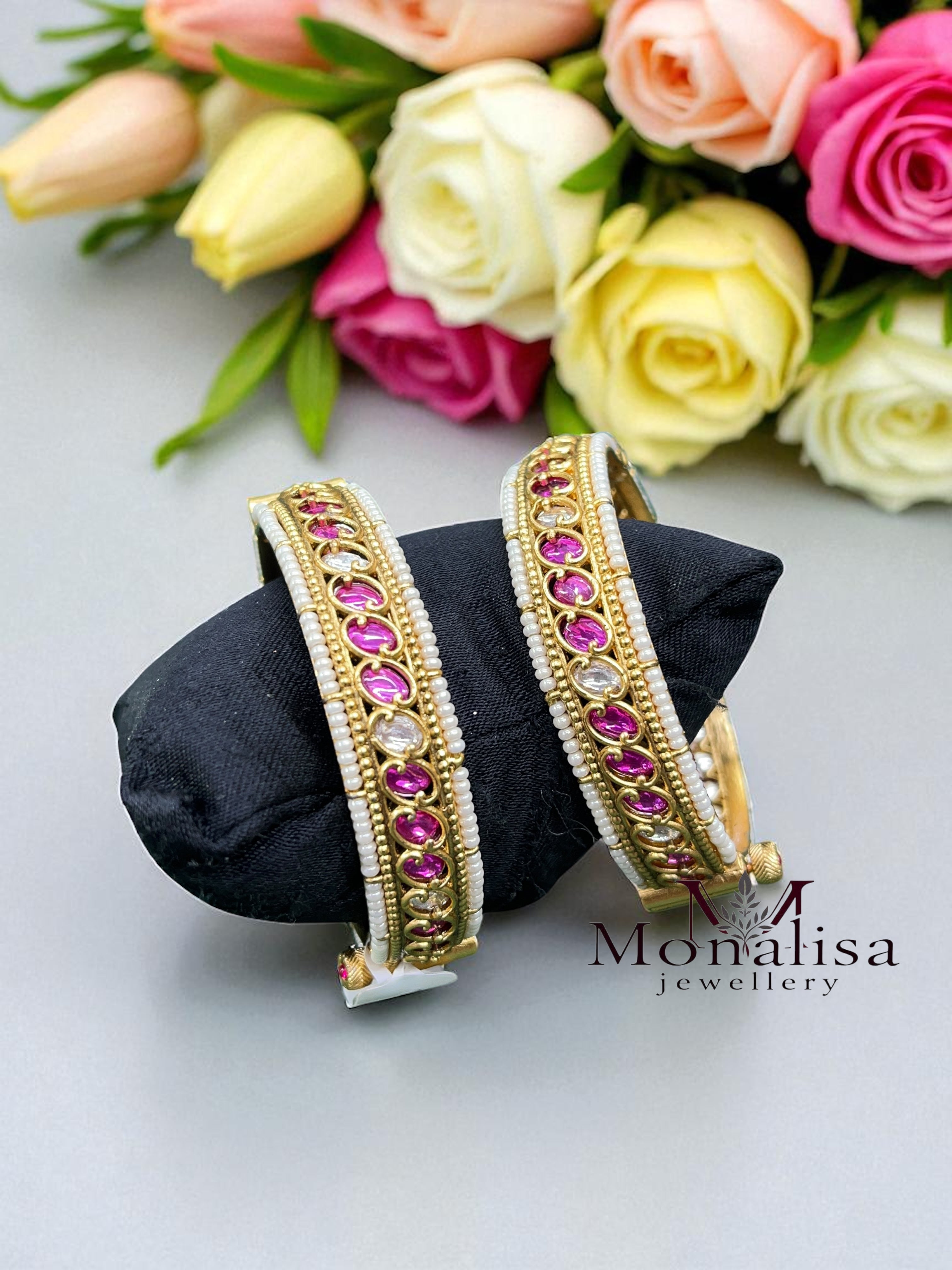 Ritu Pink Polki Designer Bangles