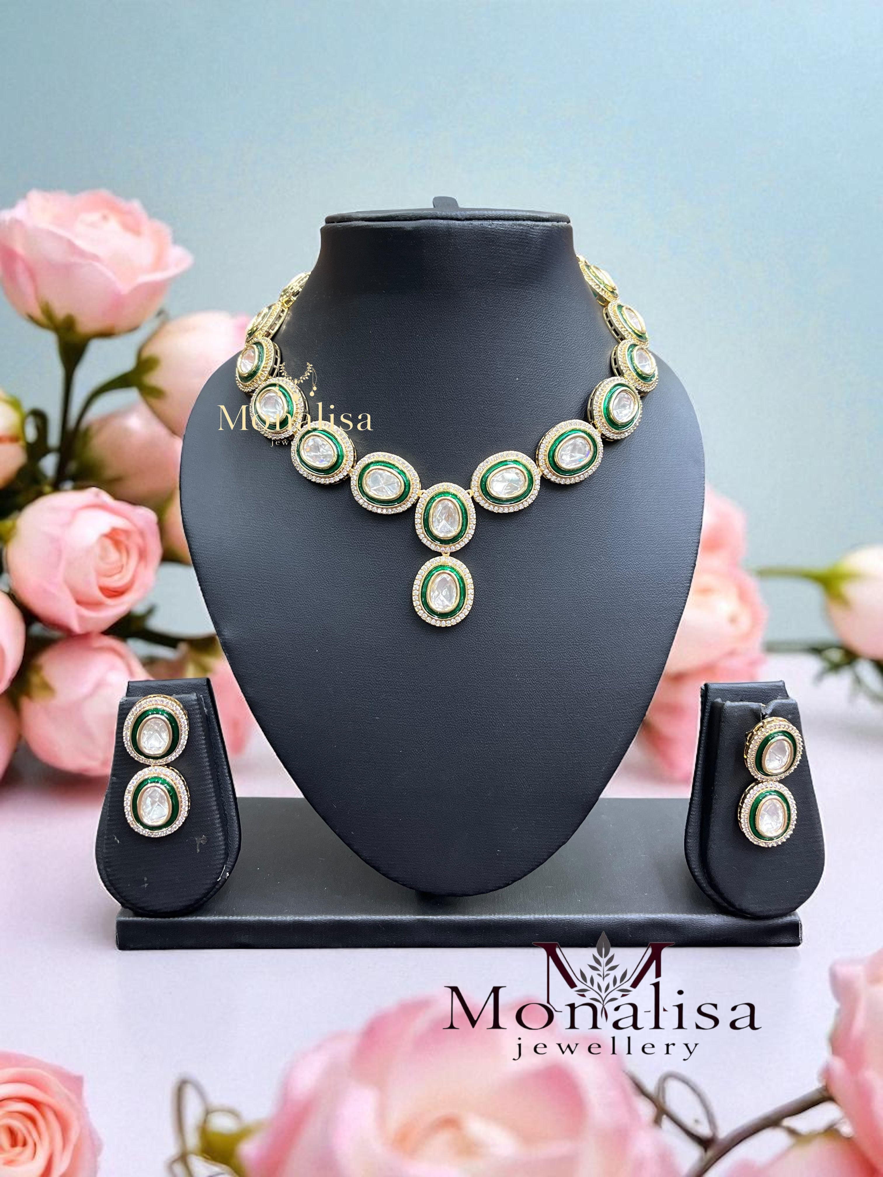 Reshmi Polki Designer Necklace Set