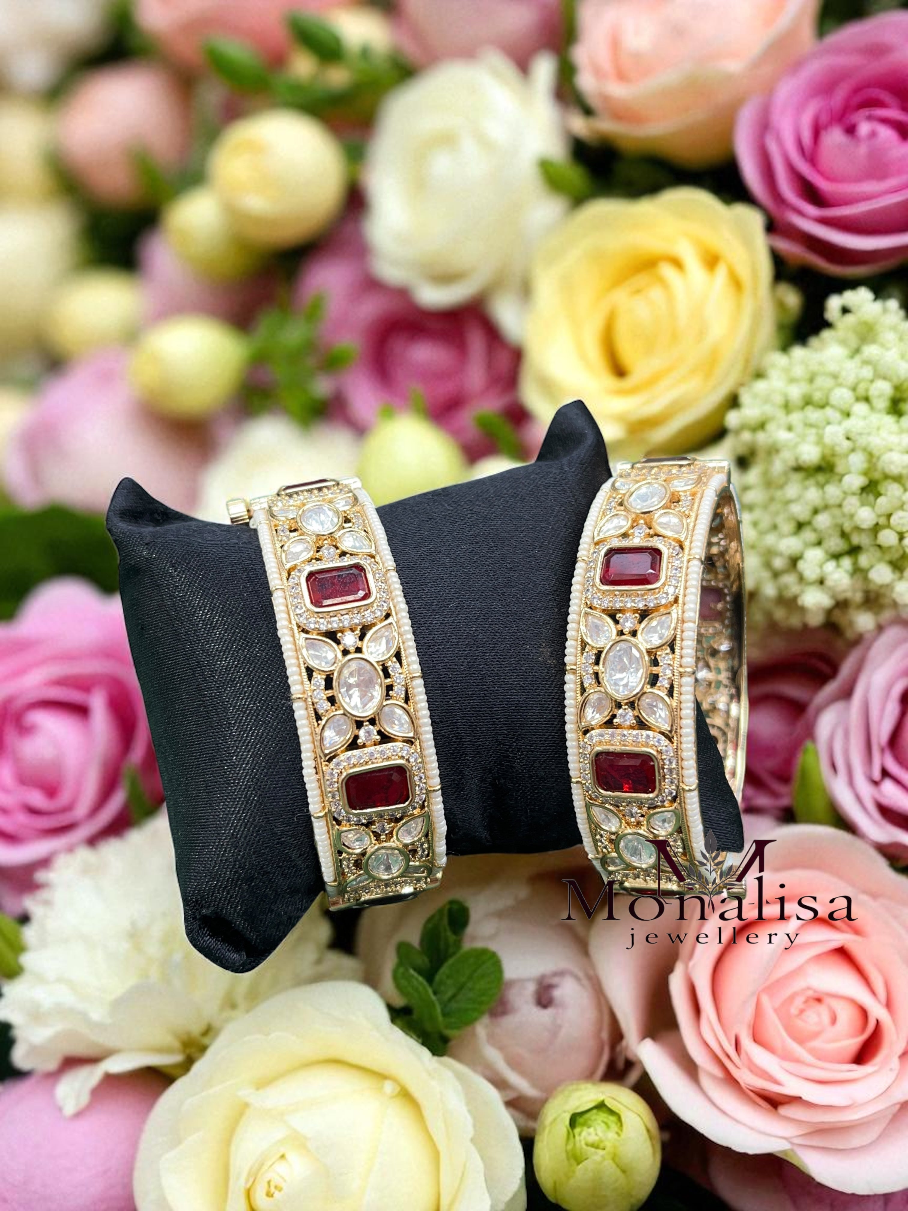 Kushali Red Polki Designer Bangles