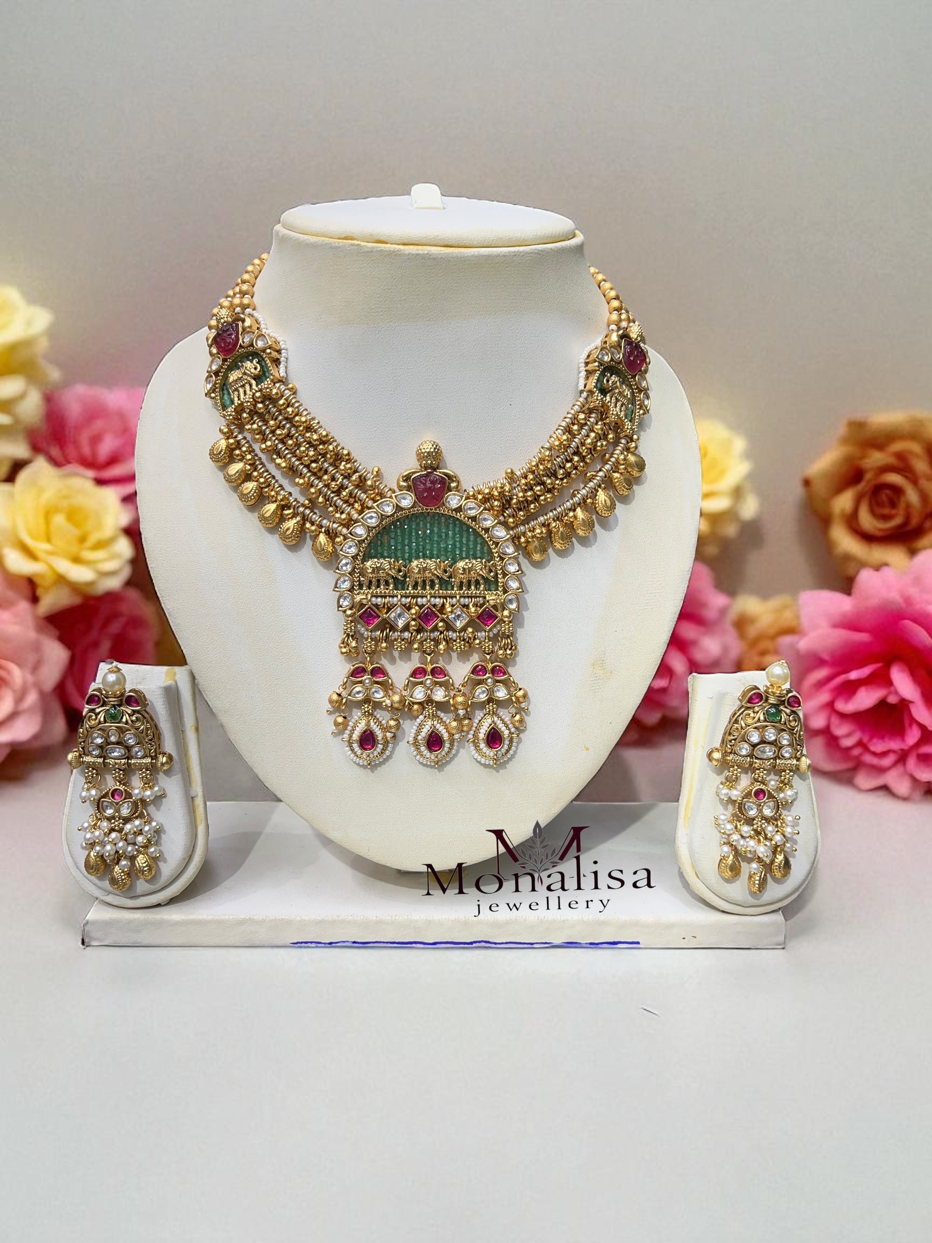 Hridya Elephant Antique Designer Necklace Set