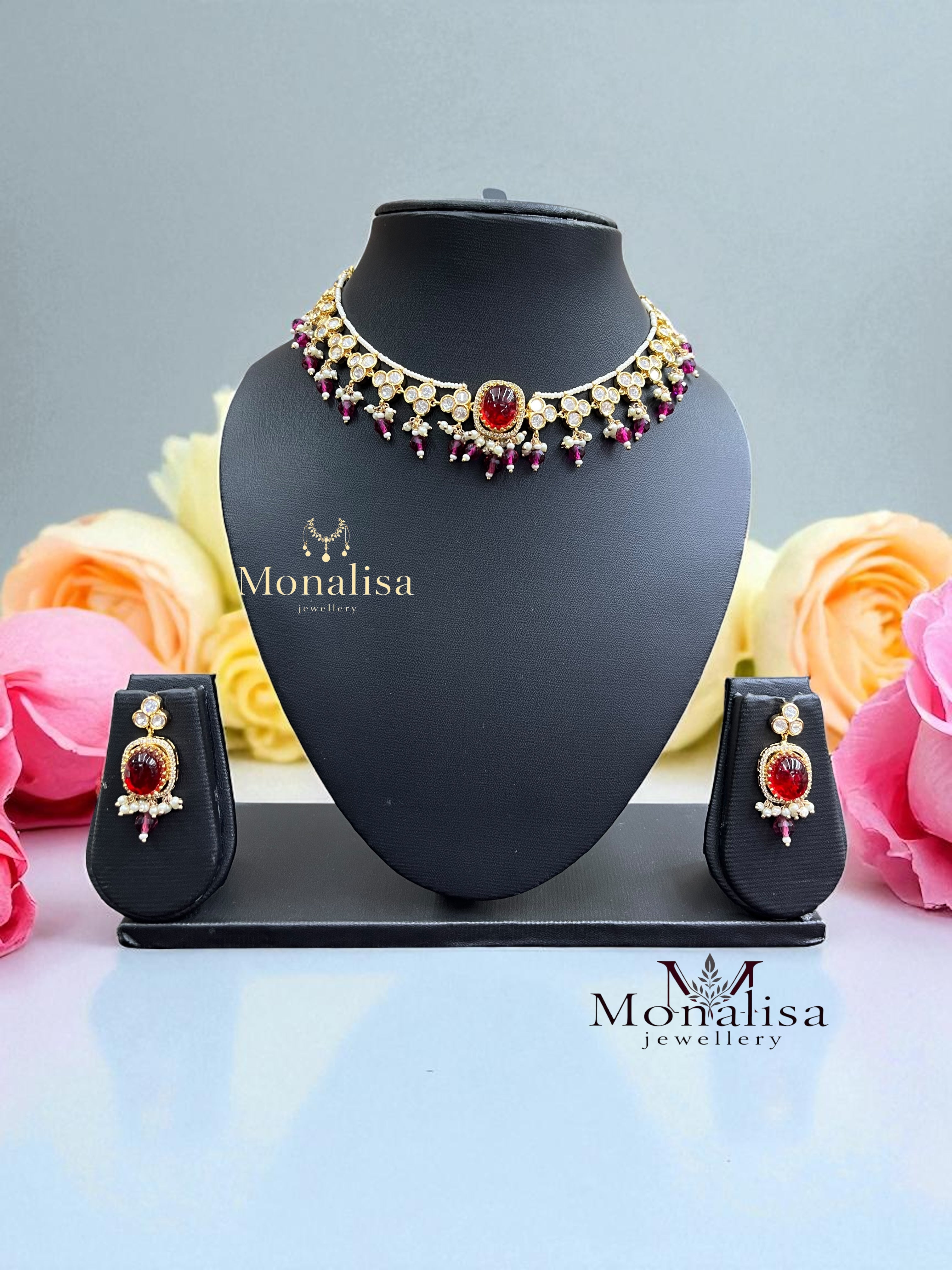 Mehlaka Polki Designer Necklace Set
