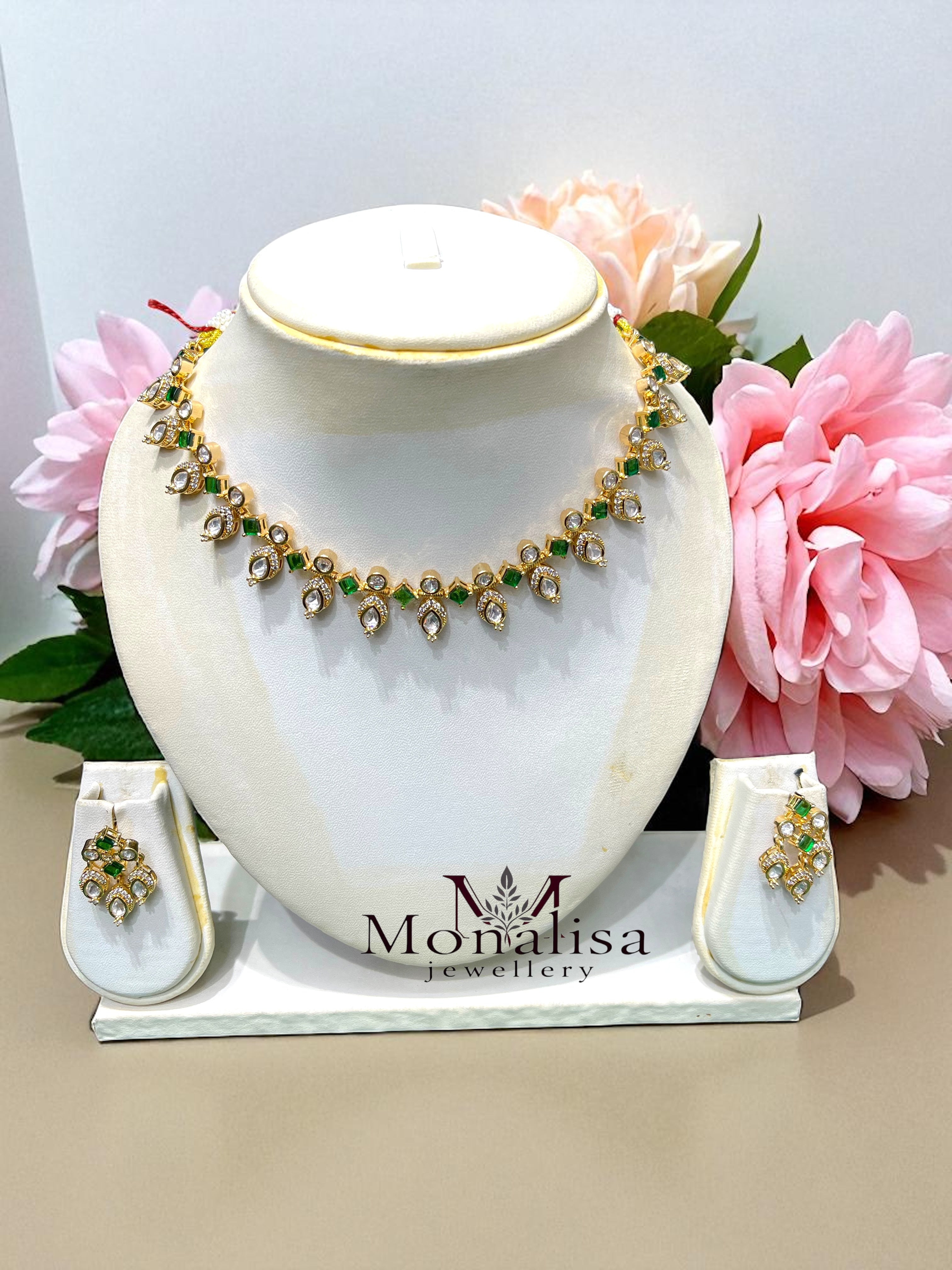 Shachi Green Polki Designer Necklace Set