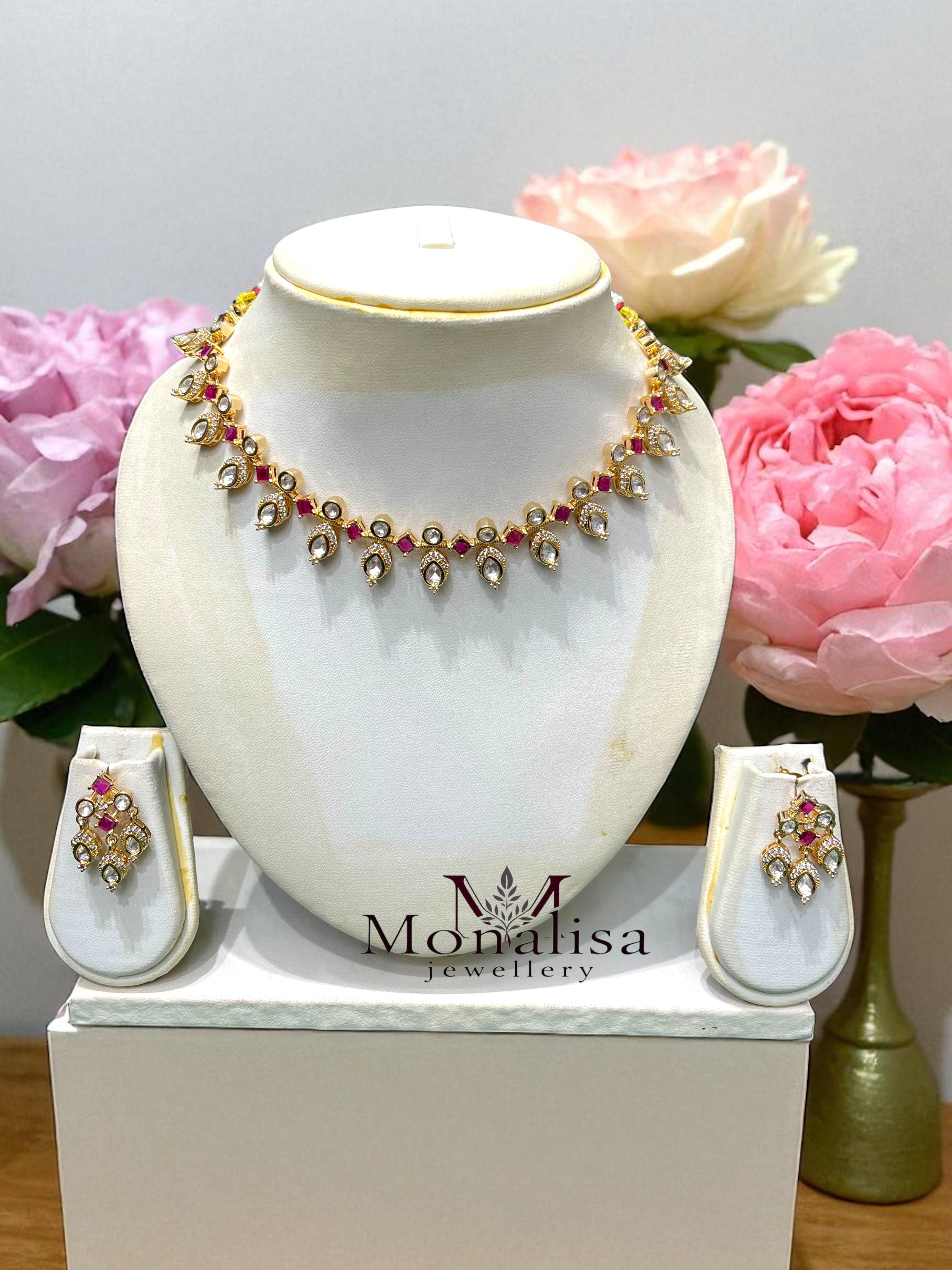 Shachi Pink Polki Designer Necklace Set