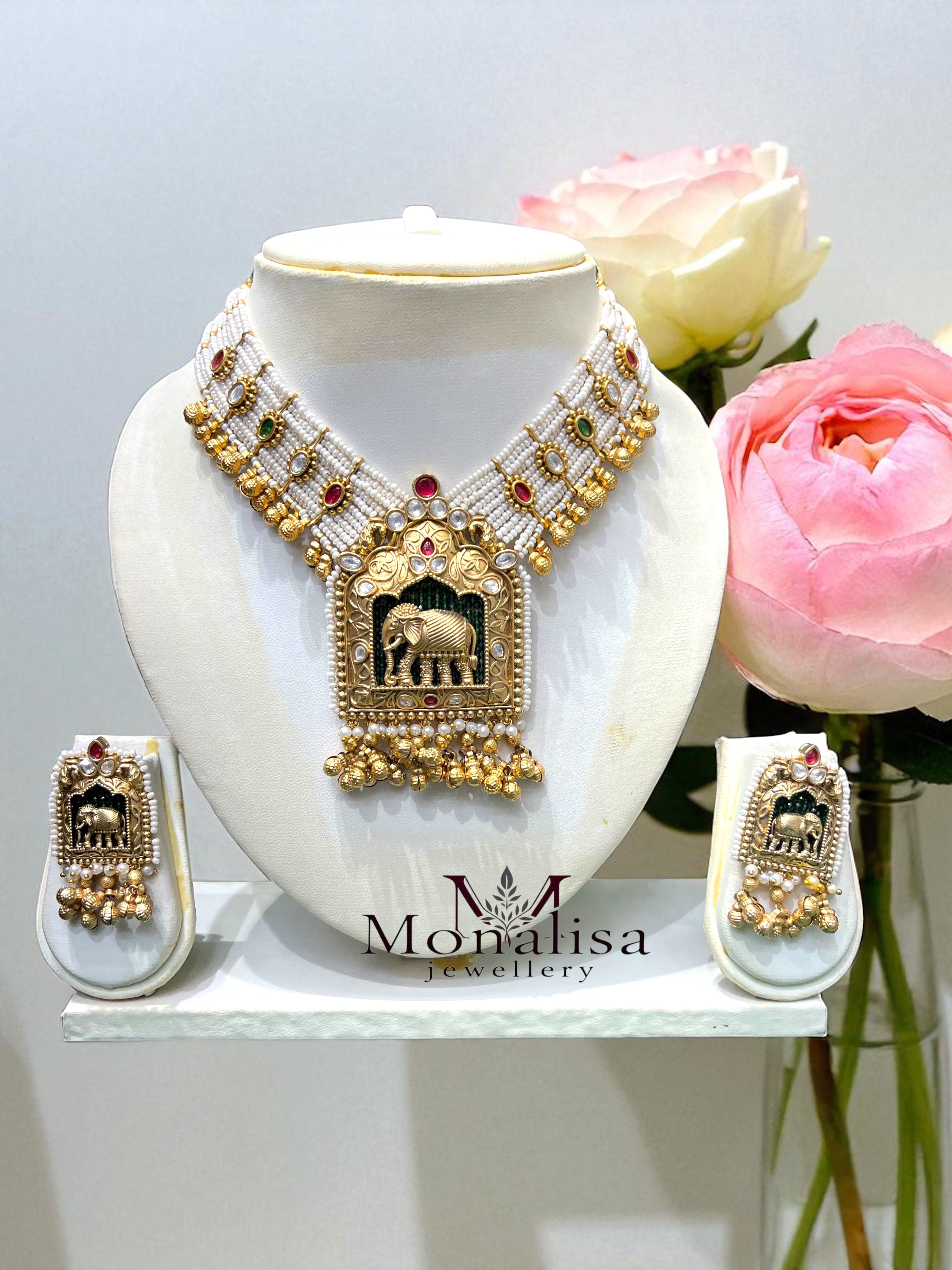 Charita Elephant Antique Designer Necklace Set